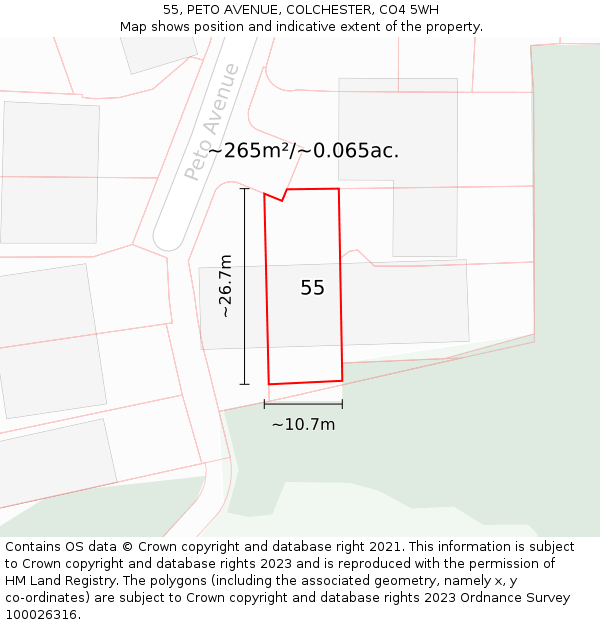 55, PETO AVENUE, COLCHESTER, CO4 5WH: Plot and title map