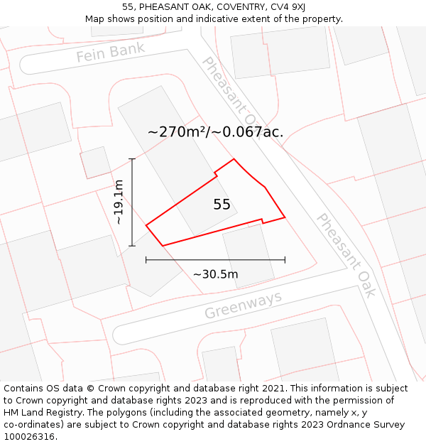 55, PHEASANT OAK, COVENTRY, CV4 9XJ: Plot and title map