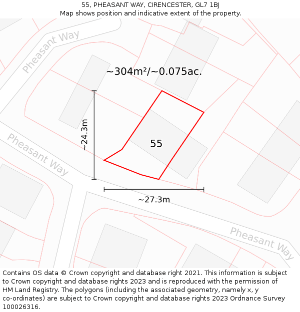 55, PHEASANT WAY, CIRENCESTER, GL7 1BJ: Plot and title map