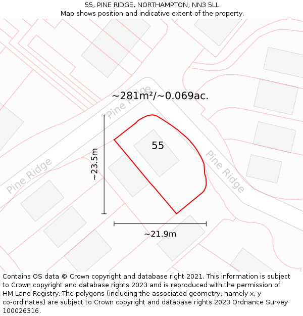 55, PINE RIDGE, NORTHAMPTON, NN3 5LL: Plot and title map