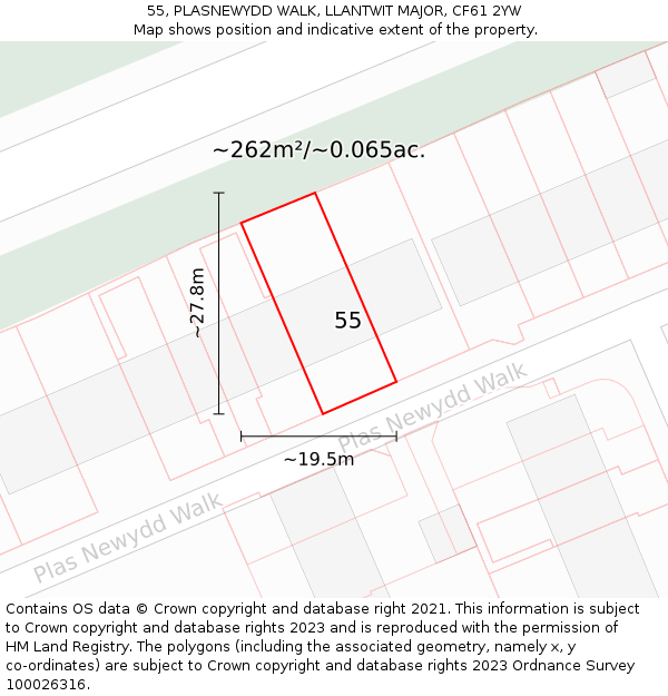 55, PLASNEWYDD WALK, LLANTWIT MAJOR, CF61 2YW: Plot and title map