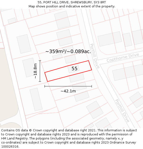 55, PORT HILL DRIVE, SHREWSBURY, SY3 8RT: Plot and title map