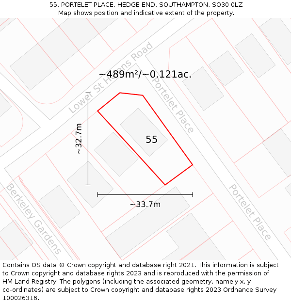 55, PORTELET PLACE, HEDGE END, SOUTHAMPTON, SO30 0LZ: Plot and title map