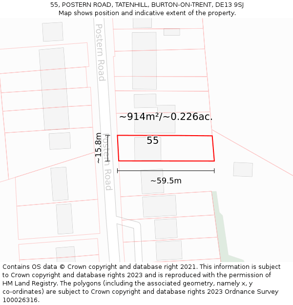 55, POSTERN ROAD, TATENHILL, BURTON-ON-TRENT, DE13 9SJ: Plot and title map