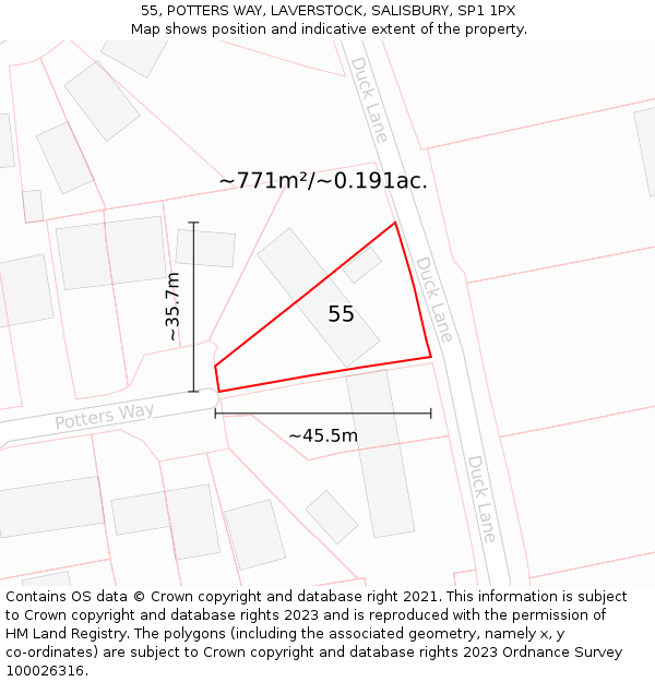 55, POTTERS WAY, LAVERSTOCK, SALISBURY, SP1 1PX: Plot and title map