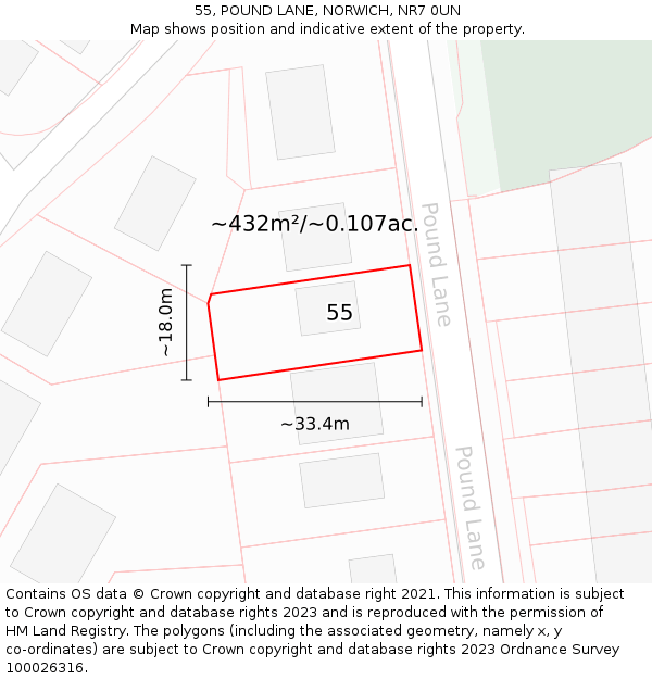 55, POUND LANE, NORWICH, NR7 0UN: Plot and title map