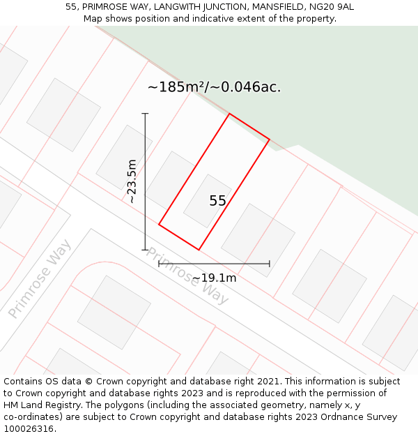 55, PRIMROSE WAY, LANGWITH JUNCTION, MANSFIELD, NG20 9AL: Plot and title map