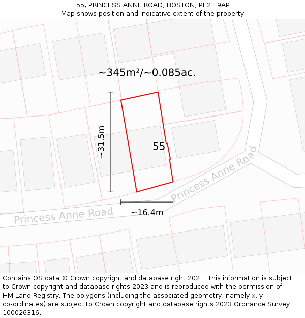 55, PRINCESS ANNE ROAD, BOSTON, PE21 9AP: Plot and title map