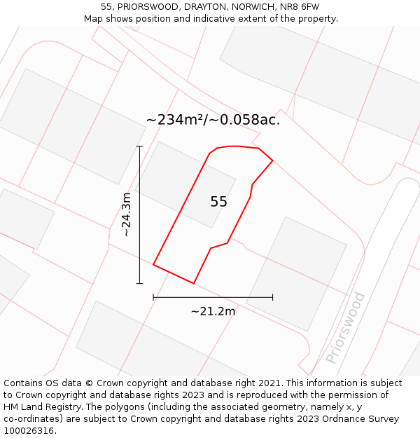 55, PRIORSWOOD, DRAYTON, NORWICH, NR8 6FW: Plot and title map