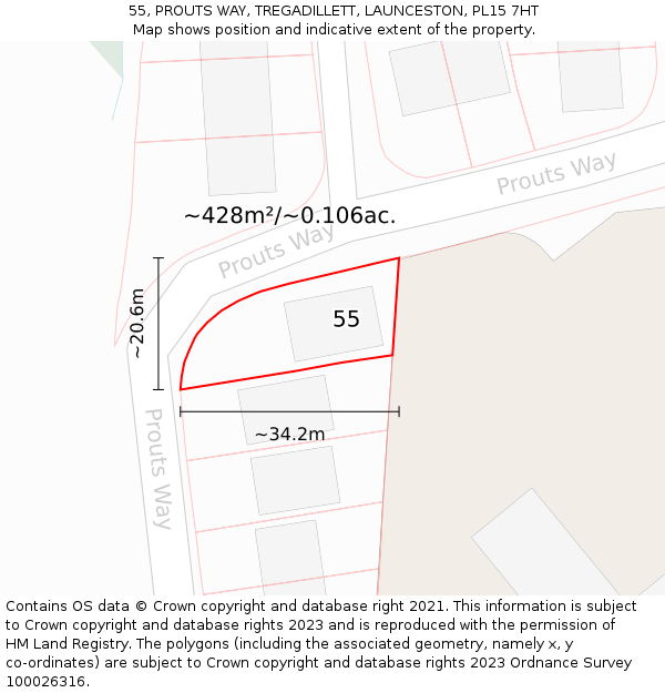55, PROUTS WAY, TREGADILLETT, LAUNCESTON, PL15 7HT: Plot and title map