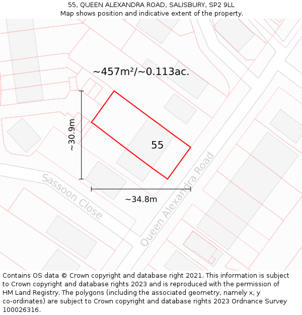 55, QUEEN ALEXANDRA ROAD, SALISBURY, SP2 9LL: Plot and title map
