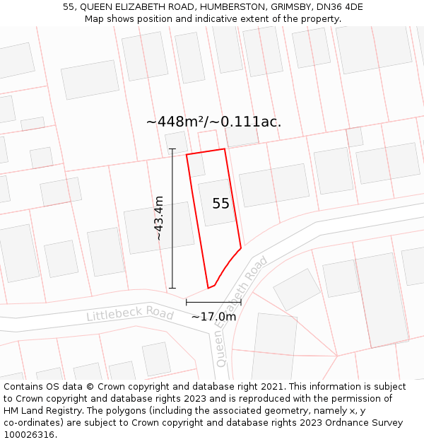 55, QUEEN ELIZABETH ROAD, HUMBERSTON, GRIMSBY, DN36 4DE: Plot and title map