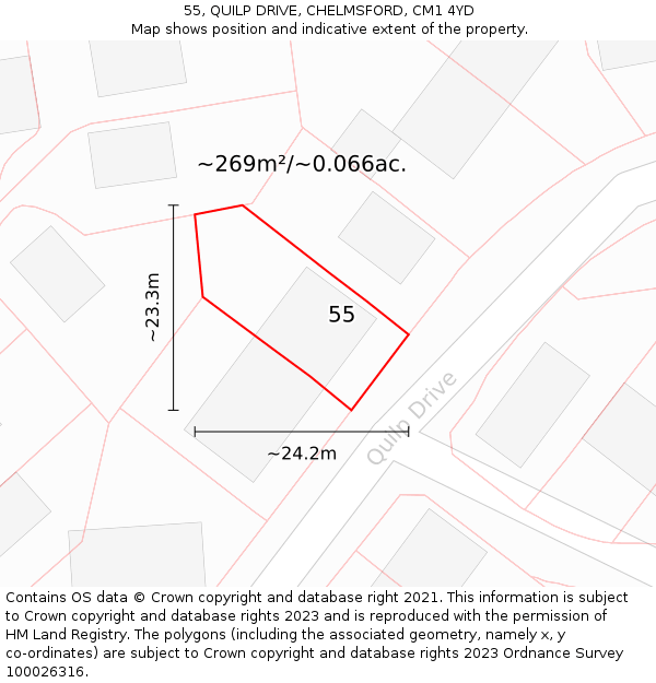 55, QUILP DRIVE, CHELMSFORD, CM1 4YD: Plot and title map
