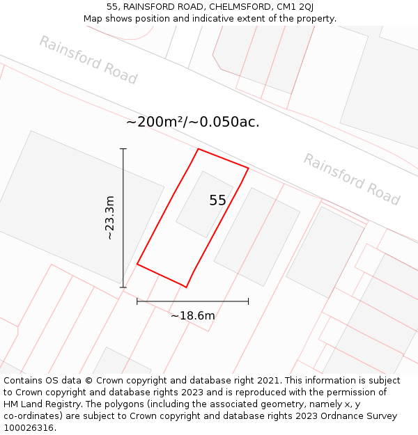 55, RAINSFORD ROAD, CHELMSFORD, CM1 2QJ: Plot and title map