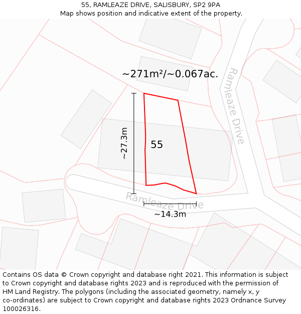 55, RAMLEAZE DRIVE, SALISBURY, SP2 9PA: Plot and title map