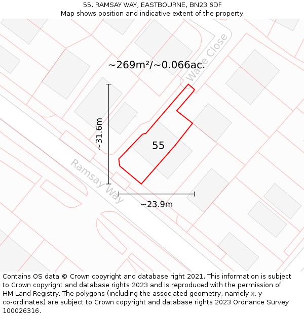 55, RAMSAY WAY, EASTBOURNE, BN23 6DF: Plot and title map
