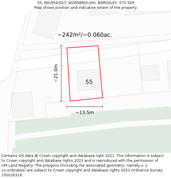55, RAVENHOLT, WORSBROUGH, BARNSLEY, S70 5DF: Plot and title map
