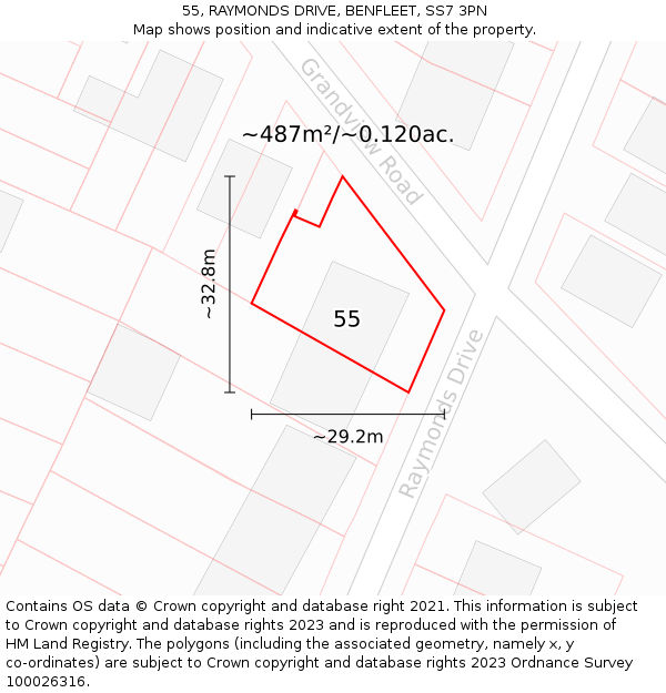 55, RAYMONDS DRIVE, BENFLEET, SS7 3PN: Plot and title map