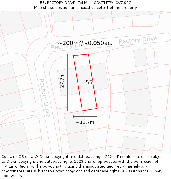 55, RECTORY DRIVE, EXHALL, COVENTRY, CV7 9PG: Plot and title map