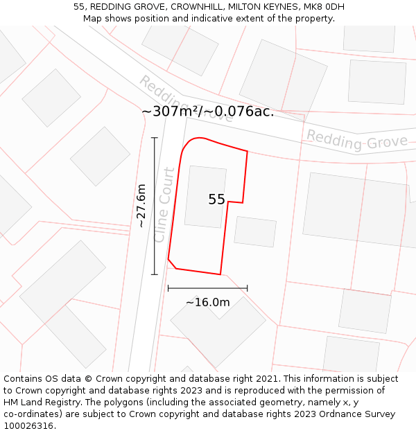 55, REDDING GROVE, CROWNHILL, MILTON KEYNES, MK8 0DH: Plot and title map