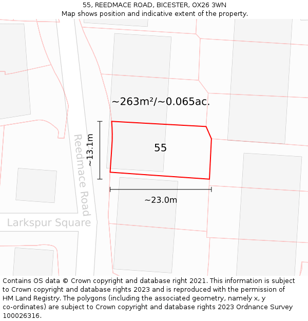 55, REEDMACE ROAD, BICESTER, OX26 3WN: Plot and title map