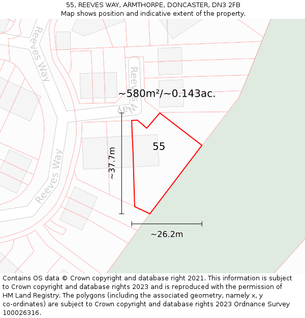 55, REEVES WAY, ARMTHORPE, DONCASTER, DN3 2FB: Plot and title map