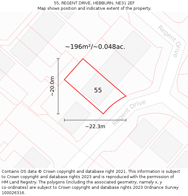 55, REGENT DRIVE, HEBBURN, NE31 2EF: Plot and title map