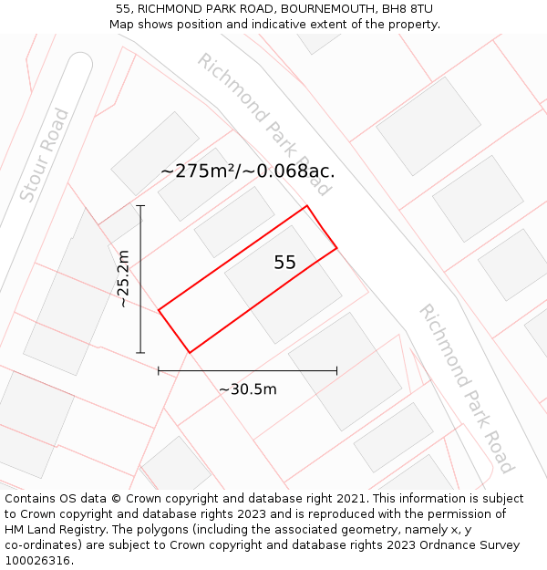 55, RICHMOND PARK ROAD, BOURNEMOUTH, BH8 8TU: Plot and title map