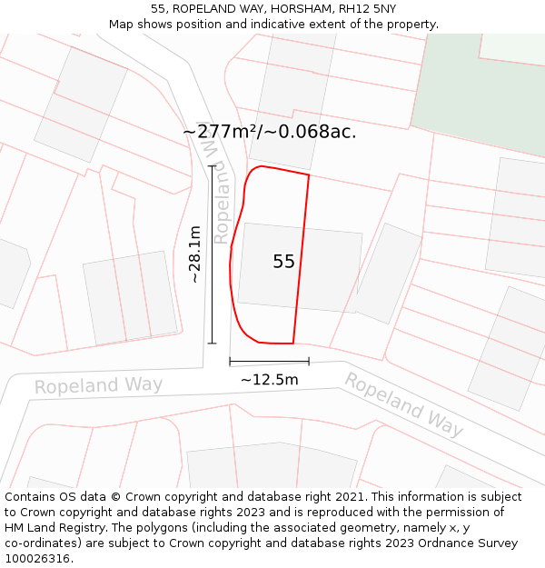 55, ROPELAND WAY, HORSHAM, RH12 5NY: Plot and title map