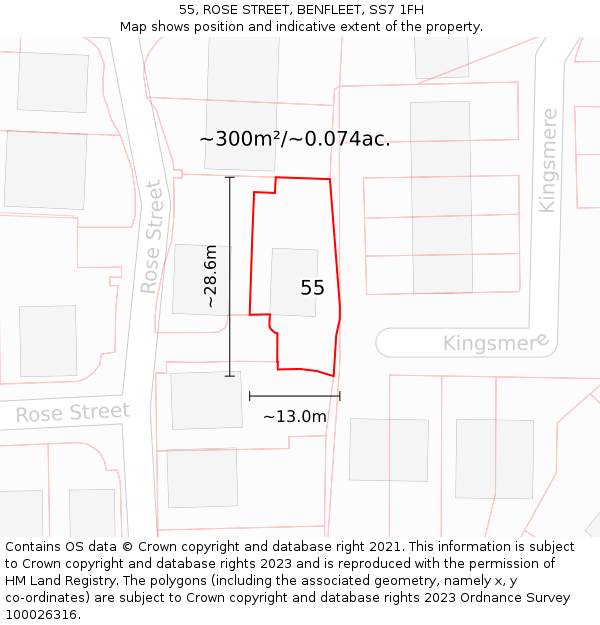 55, ROSE STREET, BENFLEET, SS7 1FH: Plot and title map