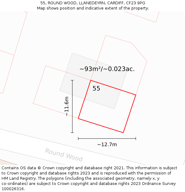 55, ROUND WOOD, LLANEDEYRN, CARDIFF, CF23 9PG: Plot and title map