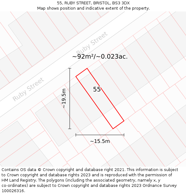 55, RUBY STREET, BRISTOL, BS3 3DX: Plot and title map