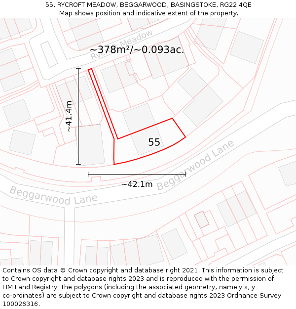 55, RYCROFT MEADOW, BEGGARWOOD, BASINGSTOKE, RG22 4QE: Plot and title map