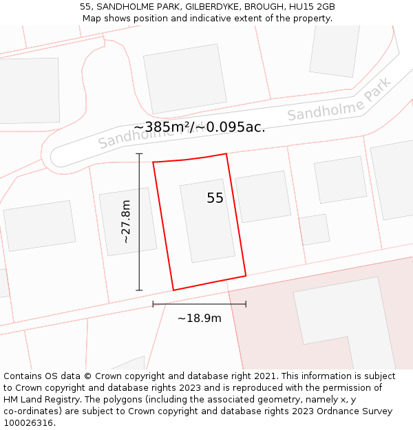 55, SANDHOLME PARK, GILBERDYKE, BROUGH, HU15 2GB: Plot and title map