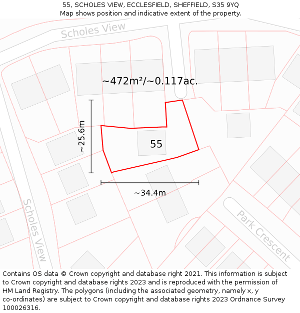 55, SCHOLES VIEW, ECCLESFIELD, SHEFFIELD, S35 9YQ: Plot and title map