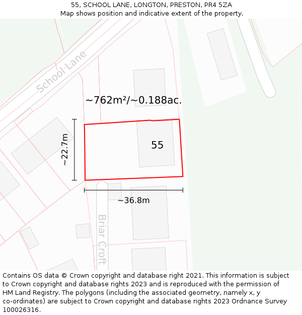 55, SCHOOL LANE, LONGTON, PRESTON, PR4 5ZA: Plot and title map