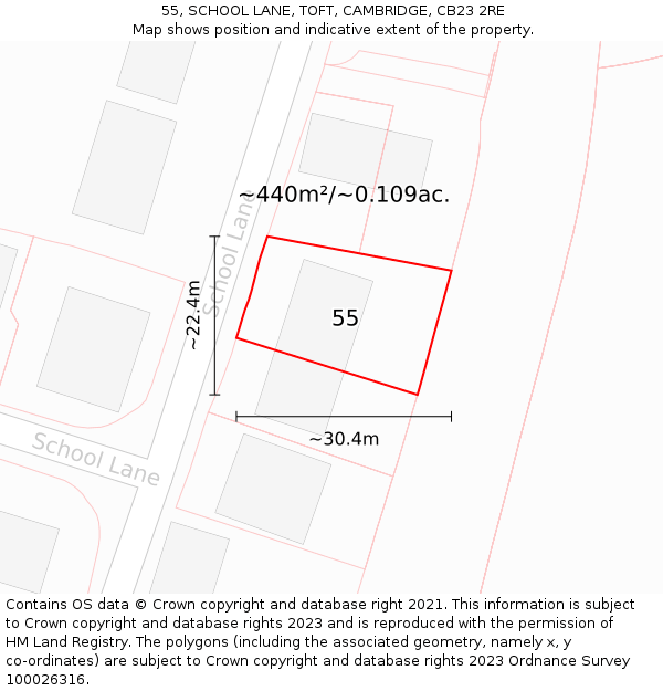 55, SCHOOL LANE, TOFT, CAMBRIDGE, CB23 2RE: Plot and title map