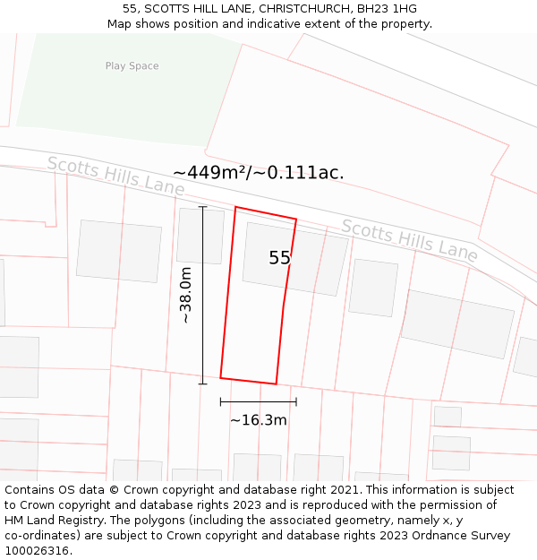 55, SCOTTS HILL LANE, CHRISTCHURCH, BH23 1HG: Plot and title map