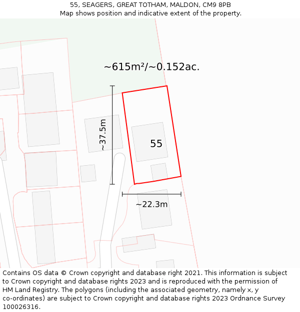 55, SEAGERS, GREAT TOTHAM, MALDON, CM9 8PB: Plot and title map