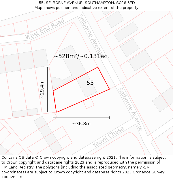 55, SELBORNE AVENUE, SOUTHAMPTON, SO18 5ED: Plot and title map
