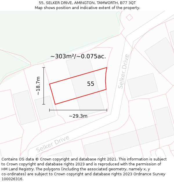 55, SELKER DRIVE, AMINGTON, TAMWORTH, B77 3QT: Plot and title map