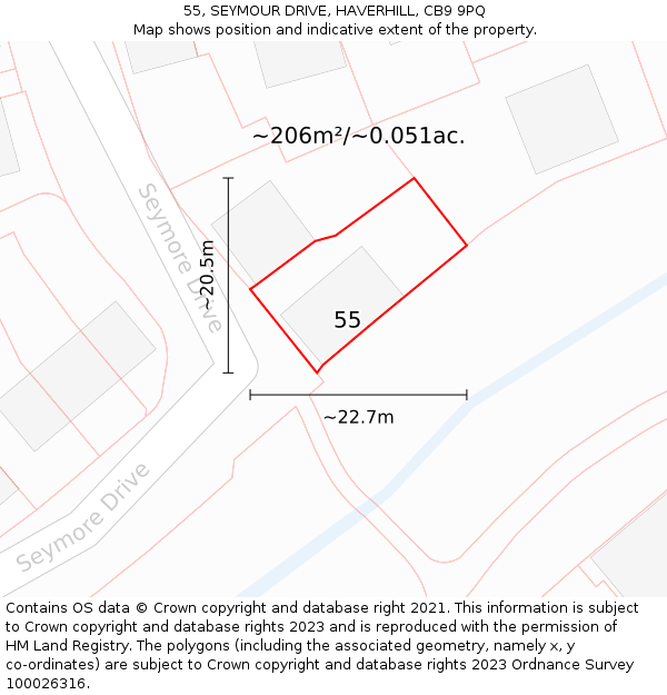 55, SEYMOUR DRIVE, HAVERHILL, CB9 9PQ: Plot and title map