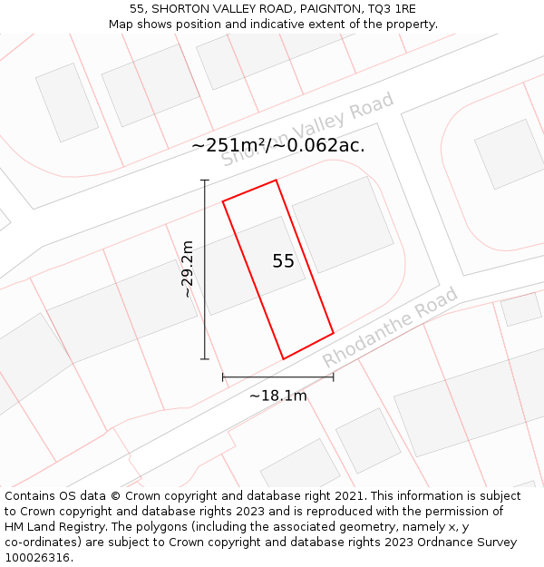 55, SHORTON VALLEY ROAD, PAIGNTON, TQ3 1RE: Plot and title map