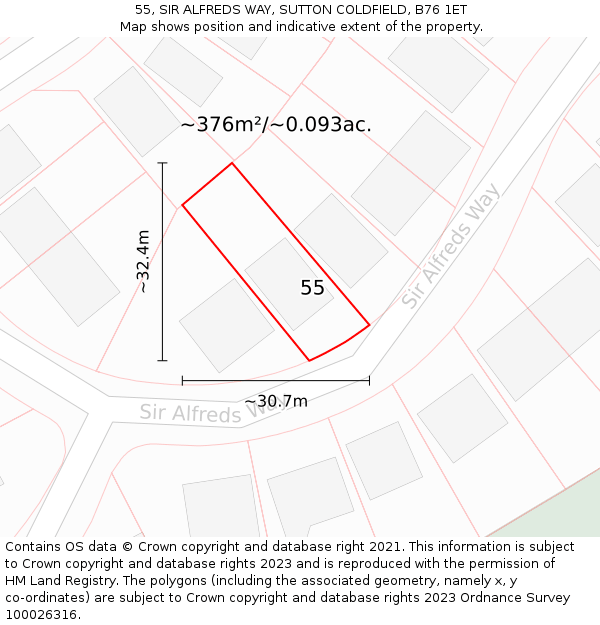 55, SIR ALFREDS WAY, SUTTON COLDFIELD, B76 1ET: Plot and title map