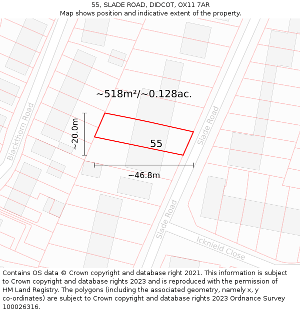 55, SLADE ROAD, DIDCOT, OX11 7AR: Plot and title map