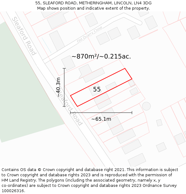55, SLEAFORD ROAD, METHERINGHAM, LINCOLN, LN4 3DG: Plot and title map