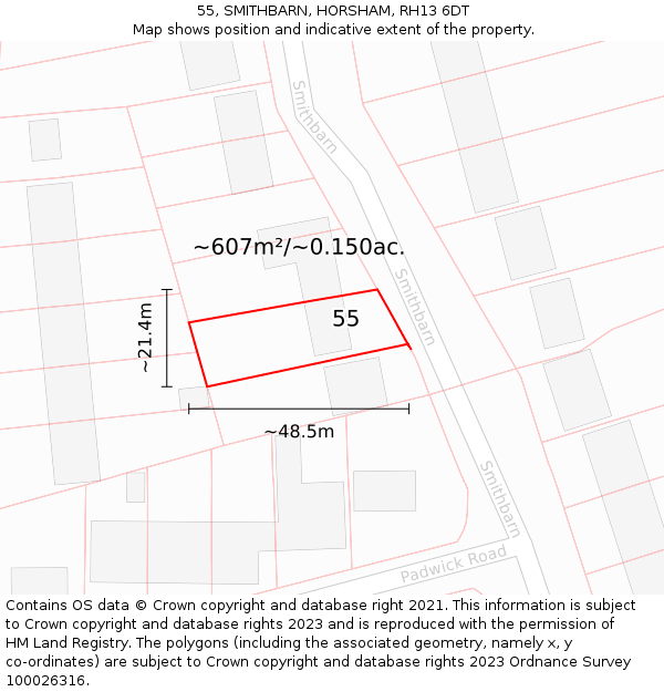 55, SMITHBARN, HORSHAM, RH13 6DT: Plot and title map