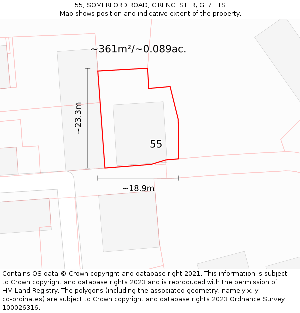 55, SOMERFORD ROAD, CIRENCESTER, GL7 1TS: Plot and title map