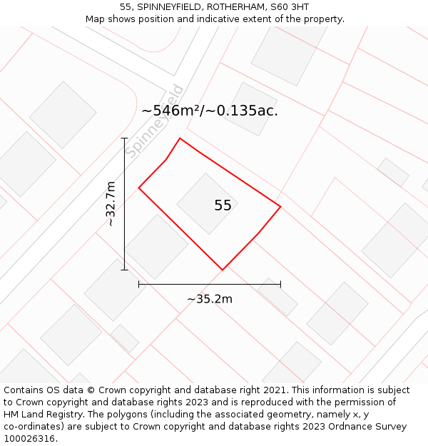 55, SPINNEYFIELD, ROTHERHAM, S60 3HT: Plot and title map