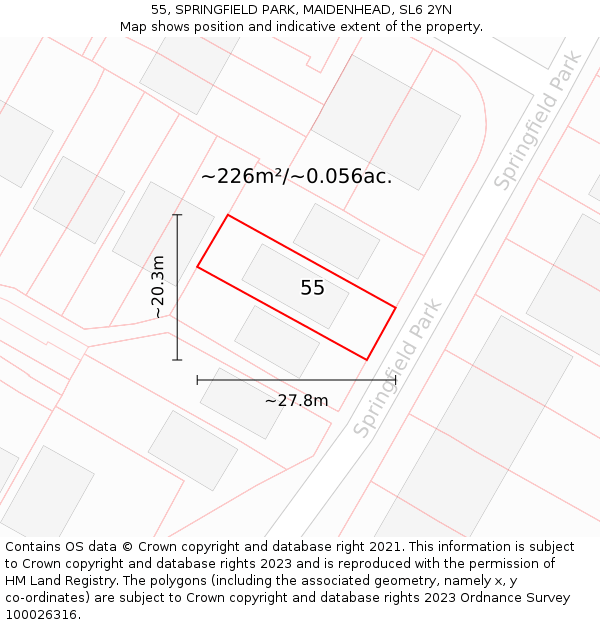 55, SPRINGFIELD PARK, MAIDENHEAD, SL6 2YN: Plot and title map